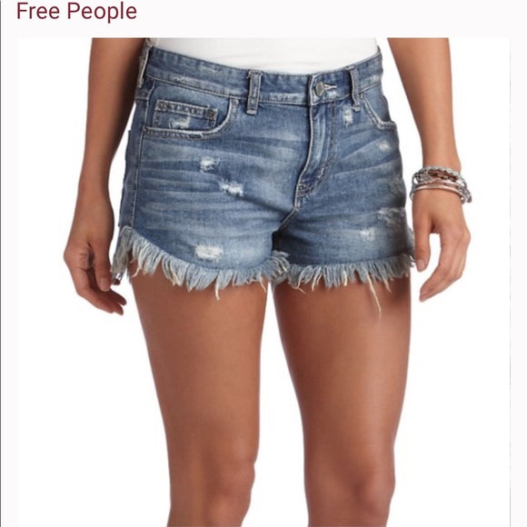 Free People Dolphin Hem Distressed Jean Shorts Size 25 - Picture 1 of 12